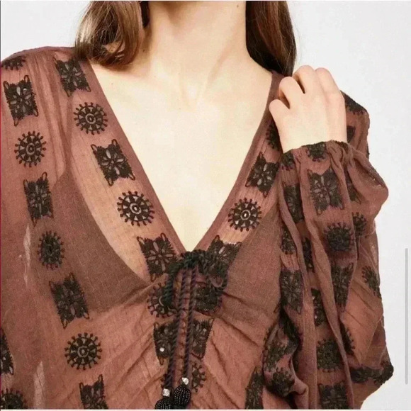 Free People Bohamien Embroidered Top Shirt XS - Picture 2 of 8